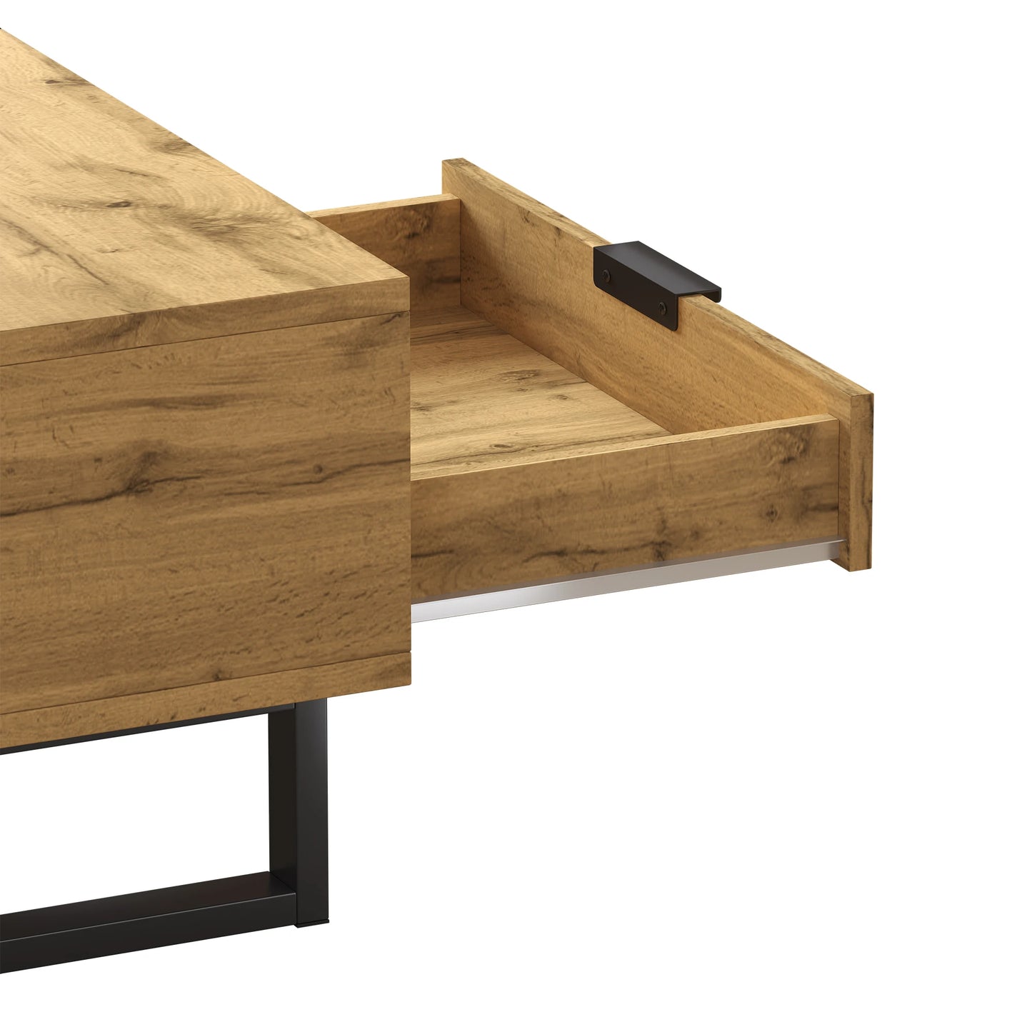 Table basse Modena – Noir et bois, rangements, 100 cm – détail des finitions