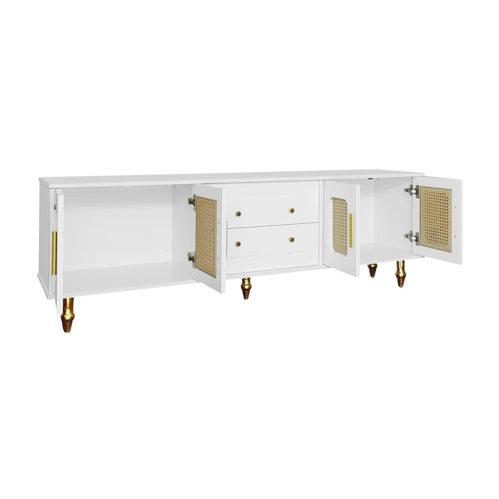 Meuble TV Bianca – Blanc, cannage et doré, 175 cm – vue du produit