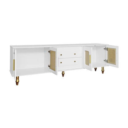 Meuble TV Bianca – Blanc, cannage et doré, 175 cm – vue du produit