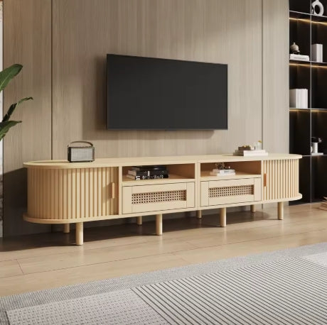 Meuble TV Treviso – Chêne clair et cannage, 170 cm